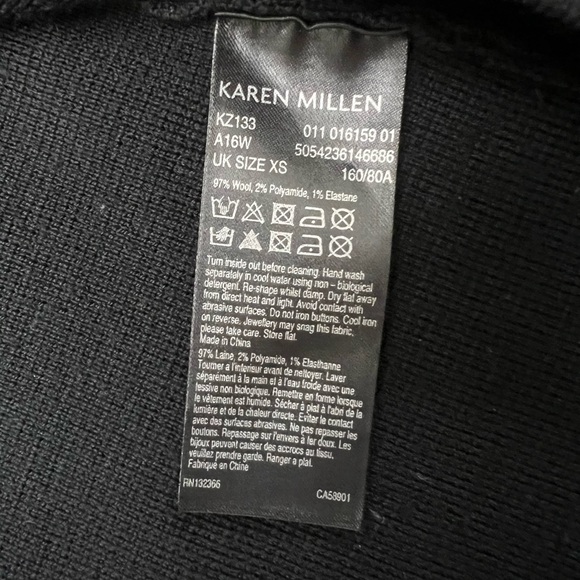 Karen Millen Open Front Button Shoulder Wool Blend Cardigan Black Sweater Sz XS - Picture 6 of 11